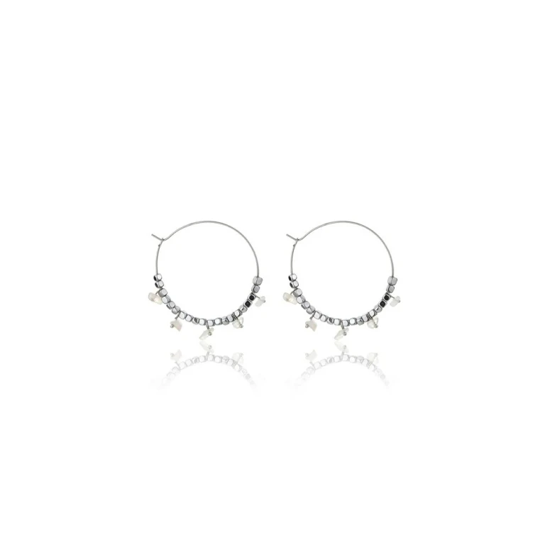 Steel Hoop Earrings with Rose Quartz Eden Ewe23040S