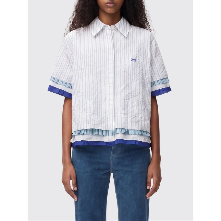 Striped Cotton Blend Casual Shirt (S540Y05XCWWHITEMULTICOLO)