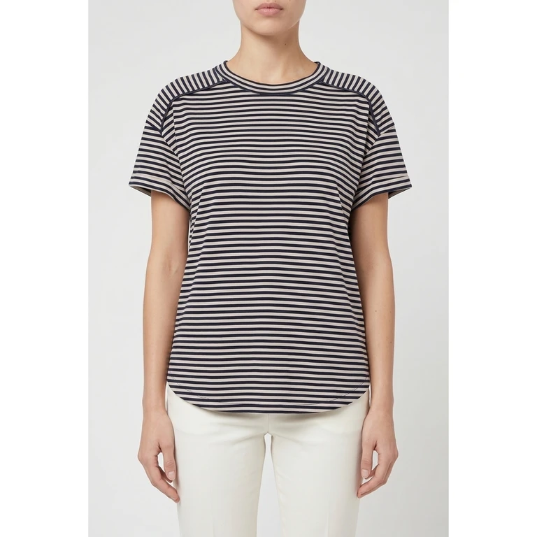 Beige Navy Striped Shirt
