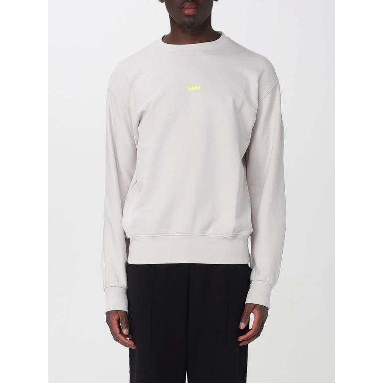 Crew Neck Cotton Jumper with Printed Logo and Dropped Shoulders (55402GHIACCIO/ST.G.FLUO)
