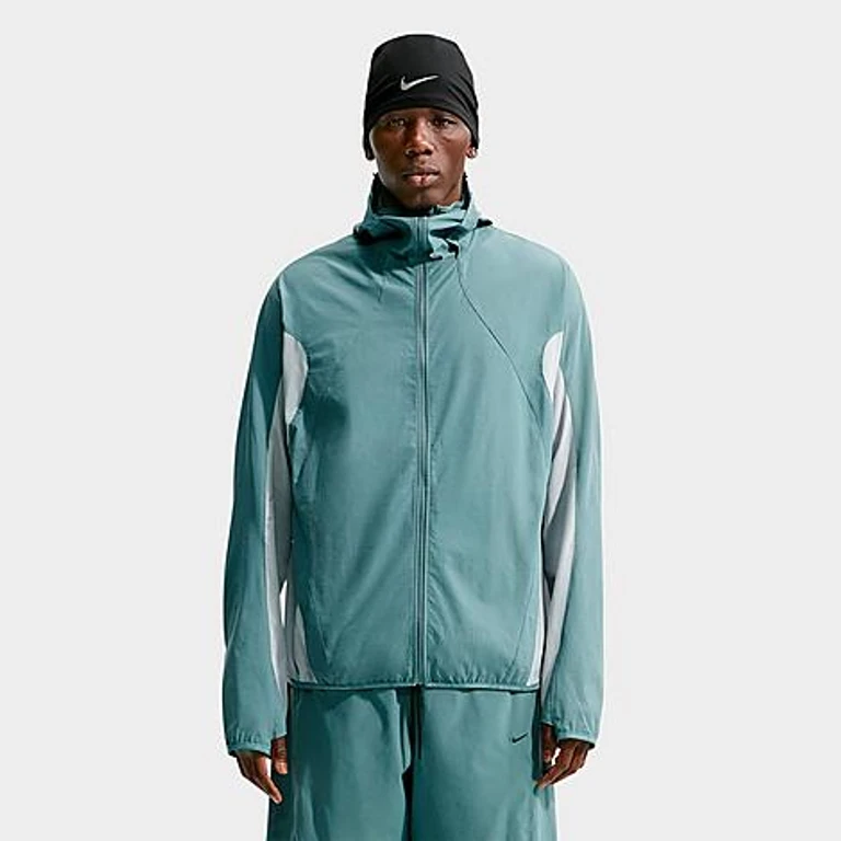 Nike Men's Tech Helios Dri-FIT Long-Sleeve Full-Zip Shell in Mineral Slate/Light Pumice/Black Size: XS