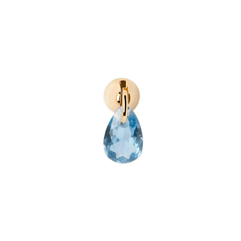 Elegant Single Earrings Gold Plated With Blue Zircon Lily Gold Pg01-202-U