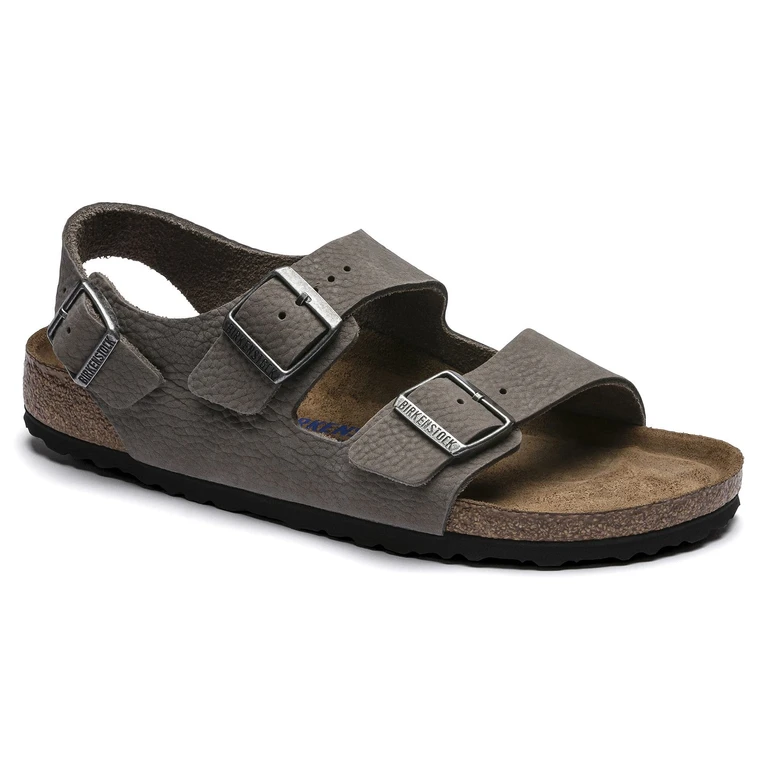 Milano Soft Footbed Nubuck Leather Soft Whale Grey Sandals