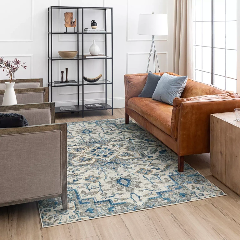 Cleo Priam Blue Area Rug, 7'10'x10':- 7'10'x10'