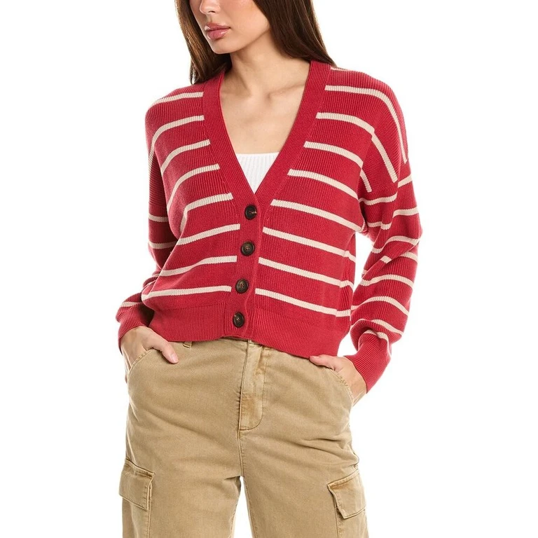 Red Striped Button Cardigan Sweater