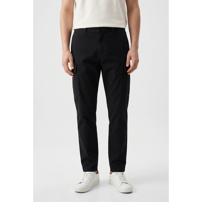 Black Cotton Cargo Trousers