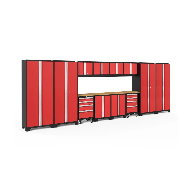 Bold 3.0 Red 14 Piece Set:- Red, Bamboo Worktops