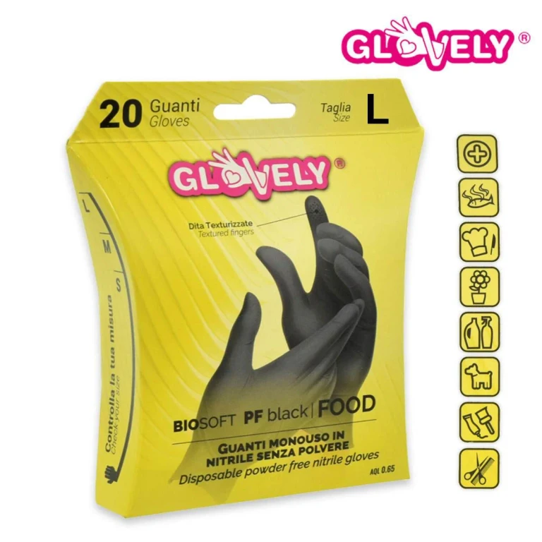 biosoft powder-free black nitrile glove 20 pieces size l