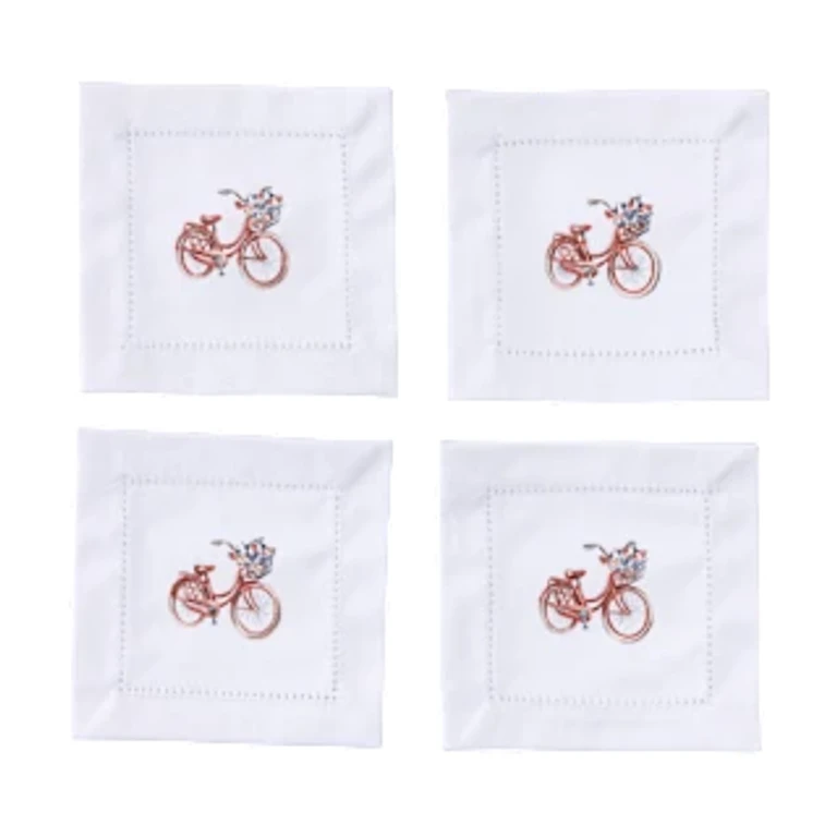 Cotton Hemstitched Bike Cocktail Napkins Set of 4 Home Decor Patriotic Kitchen Textiles Cotton
