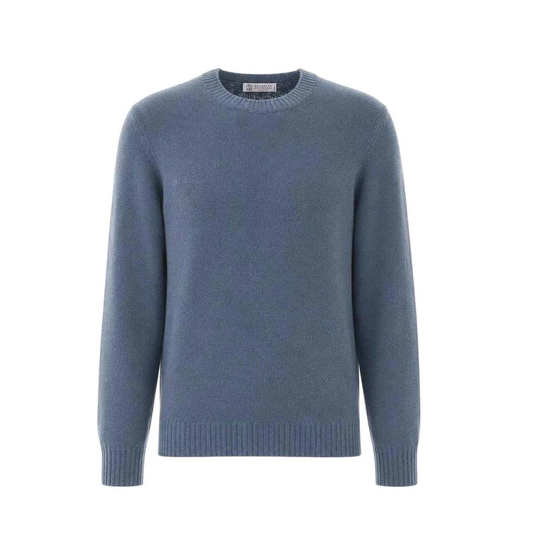 Pull col rond bleu clair Brunello Cucinelli