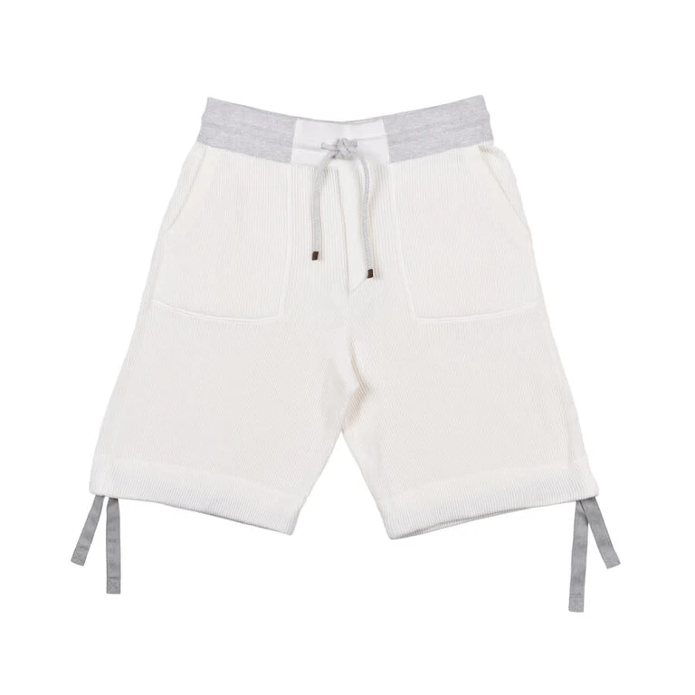 Cream Ribbed Knit Bermuda Shorts