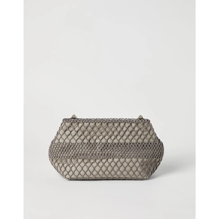 Beige Netted Clutch Bag