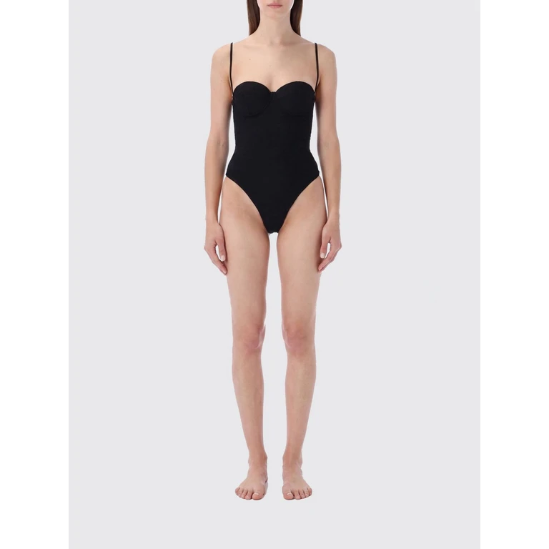 Nylon One-Piece Swimming Costume with Sweetheart Neckline (CB7064NERO)