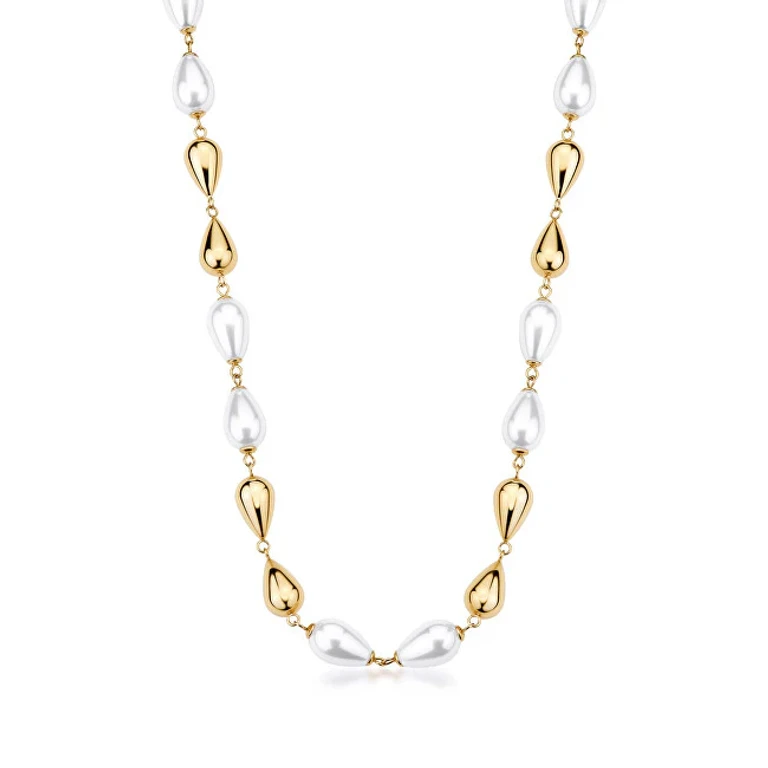 Elegante Gold-Plated Necklace With Synthetic Pearls Perfect Bpc71