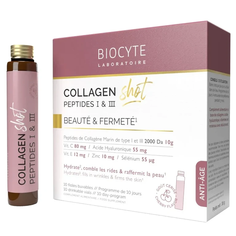Collagen Shot Peptides I & III Beauty & Strengthening Cherry Flavor 10 Drinkable Vials