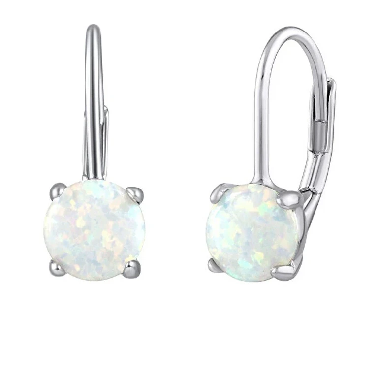 Silver Earrings With Synthetic White Opal Lps1398W