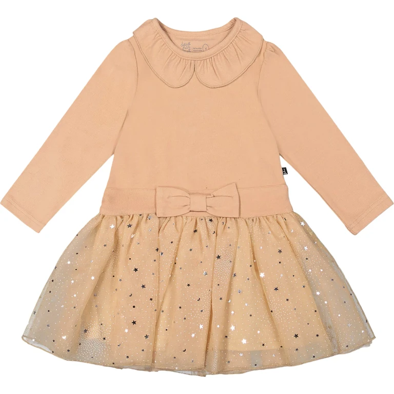 Bi-Material Dress with Glittering Skirt - Little Girl