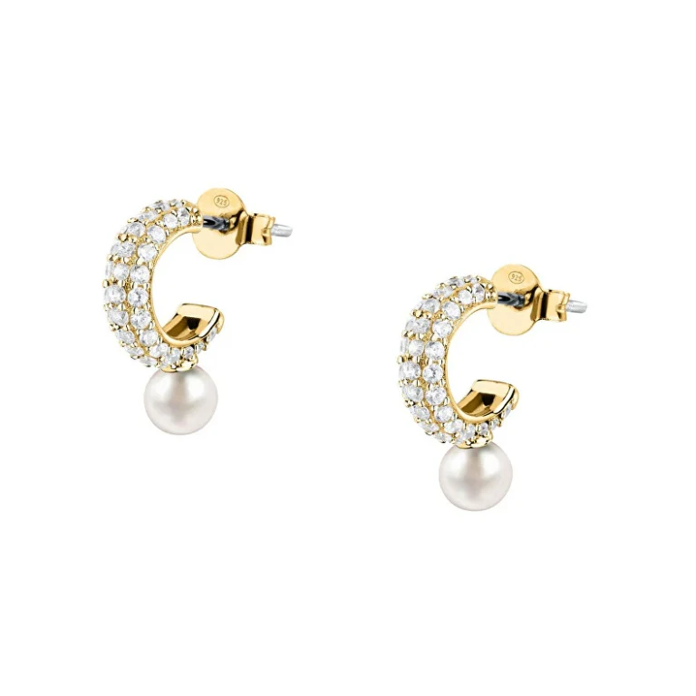 Gold-Plated Earrings with Genuine Pearl and Cubic Zirconia Pearl Sxu53