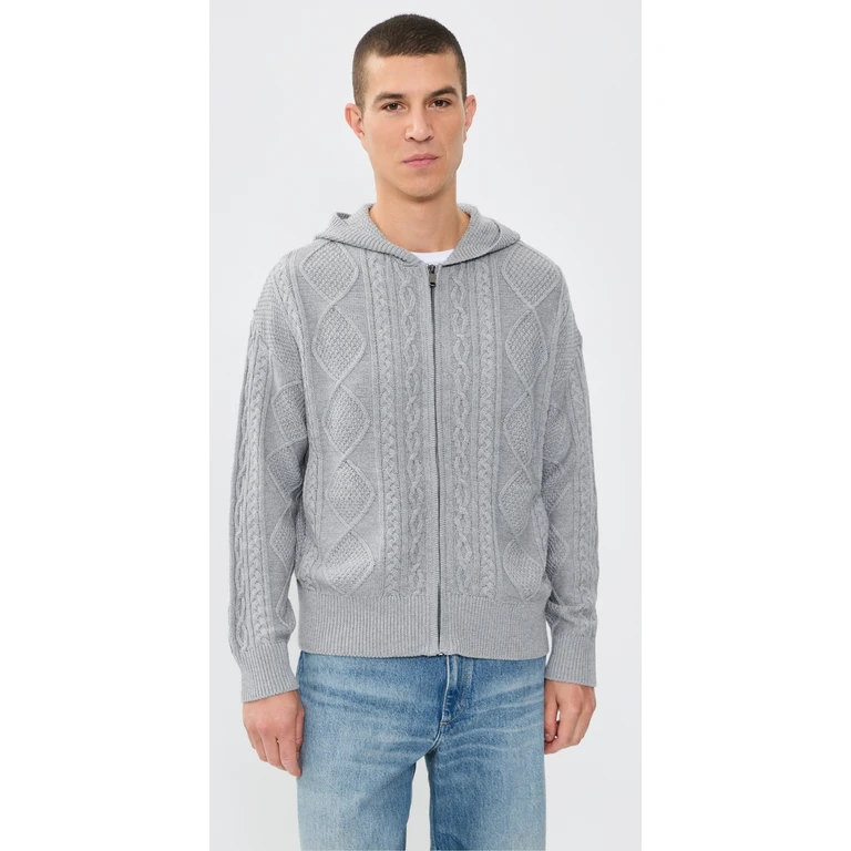 Liam Cable Knit Zip-Up Cardigan Heather Grey L