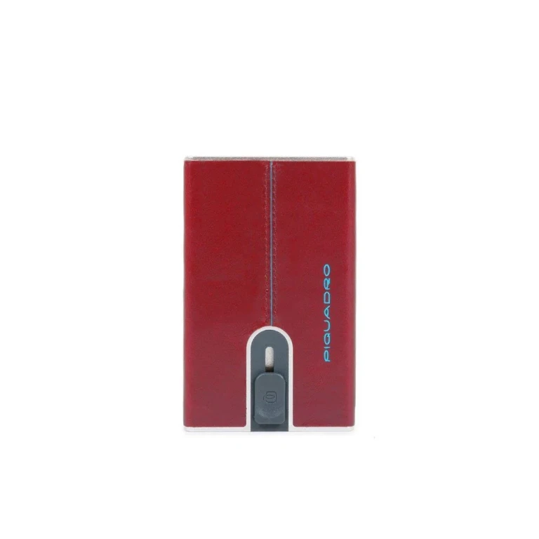 Blue Leather Credit Card Holder with Sliding System and Red Money Clip for Men PP5358B2R-R