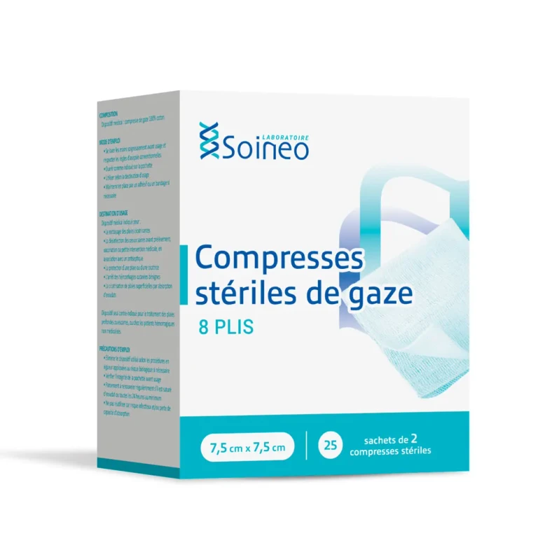 Sterile gauze compresses 8 folds 7.5x7.5cm x25 sachets of 2