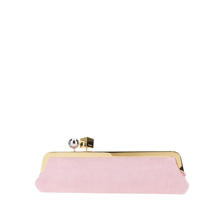Suede leather 'Salon' pouch with croco-effect Woman One Size