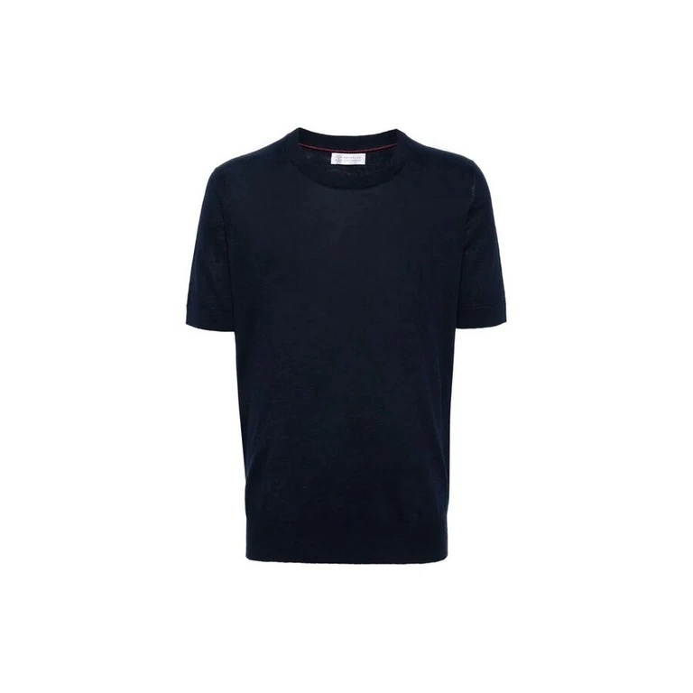 Navy Linen Blend Short-Sleeve Sweater