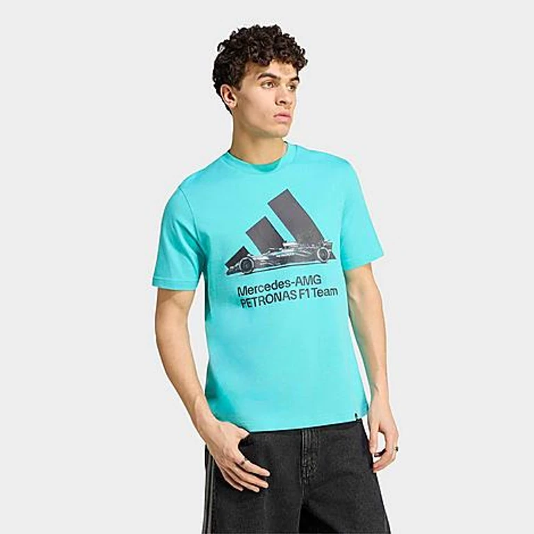 adidas Men's Mercedes-AMG Petronas F1 Team Graphic T-Shirt in Semi Mint Rush/Black Size: Small