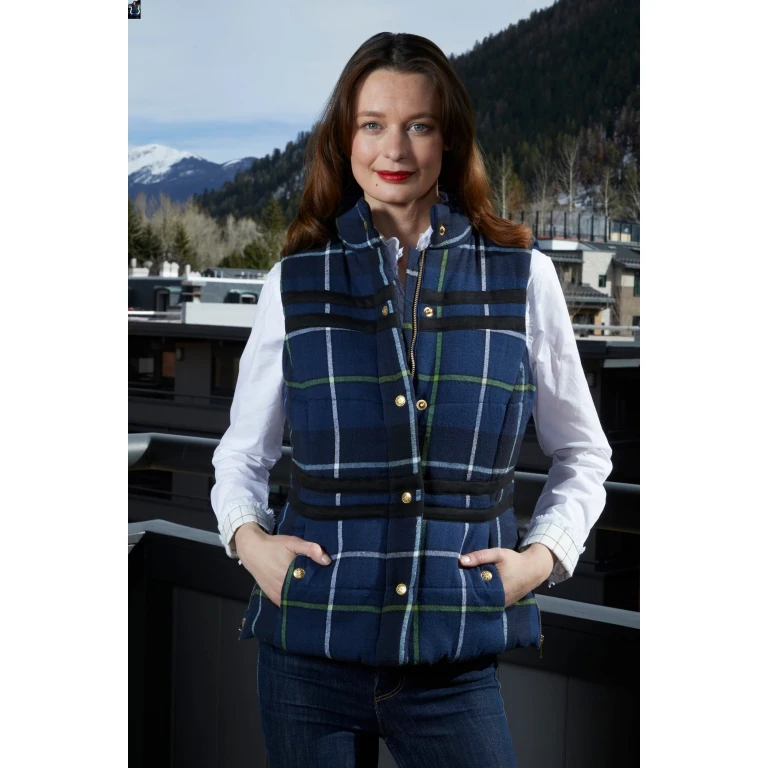 Rosey Vest With Contrast Lining In Indigo Yarndyed Flannel Plaid