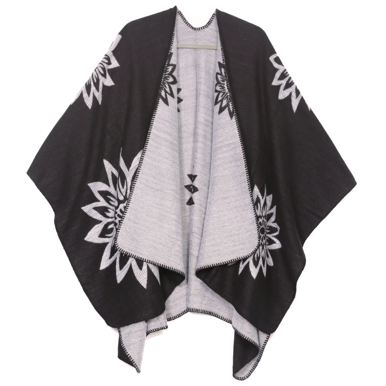 Sakkas Lupe Womens Reversible Poncho Wrap Cape Shawl Sweater Coat Cardigan Pattern