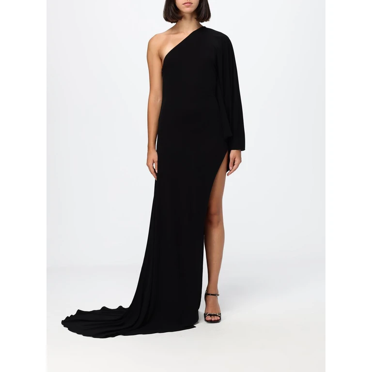Vestido longo de noite em jersey preto
