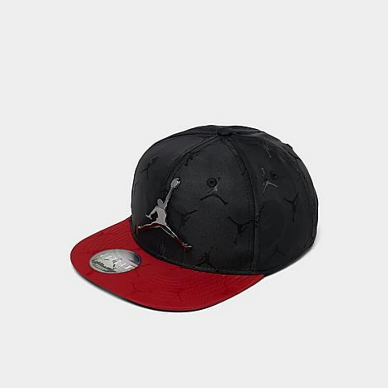 Jordan Big Kids Jumpman Jacquard Snapback Hat in Black/Gym Red