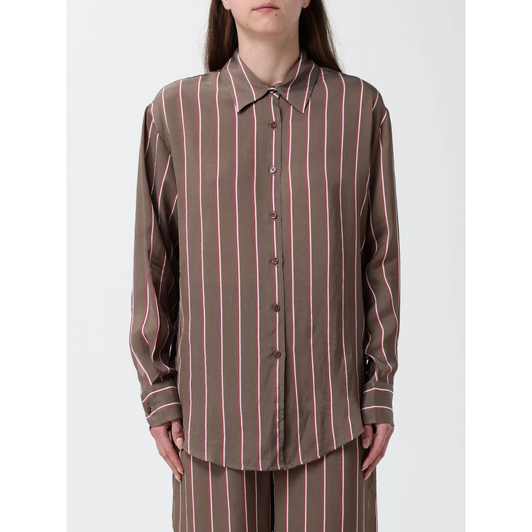 Striped Viscose and Silk Blend Shirt with Dropped Shoulders (PERICHFS21925279)