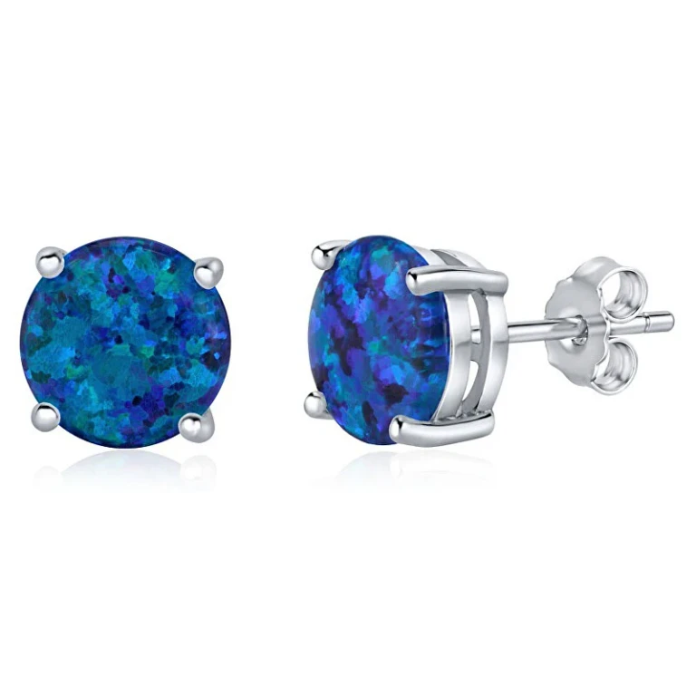Silver Earrings With Dark Blue Synthetic Opal Jjj302004Db