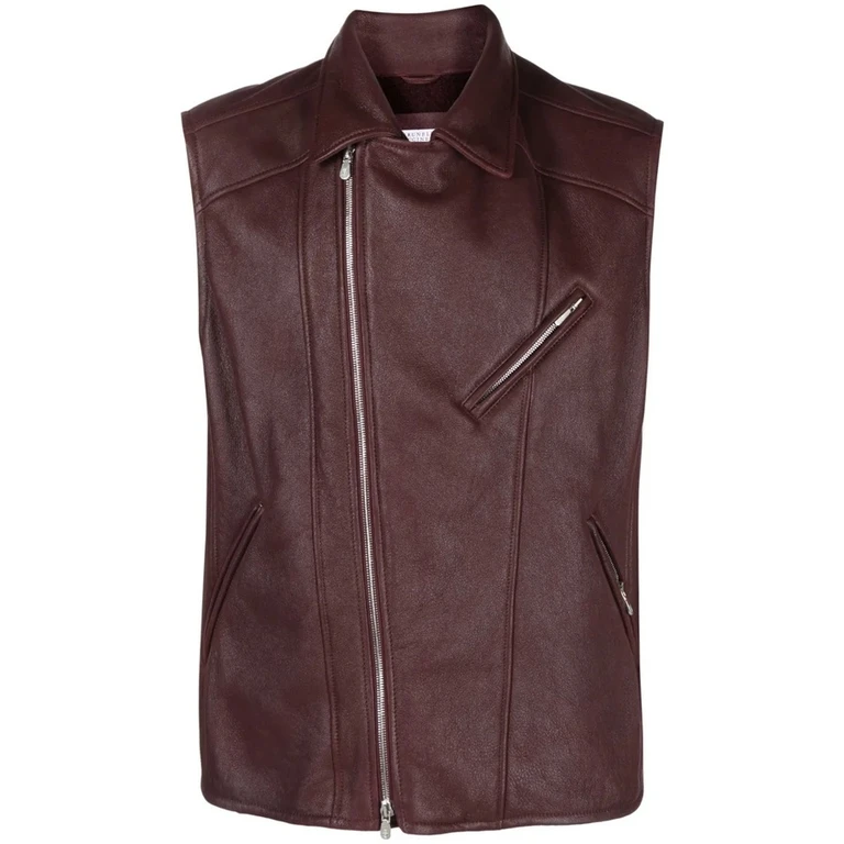 Burgundy Leather Biker Vest