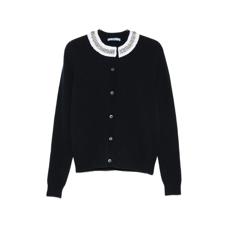 Crystal-embellished Ruffled-collar Cardigan