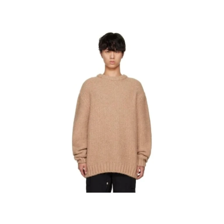 Men'S Camel Textured Crew Neck Sweater