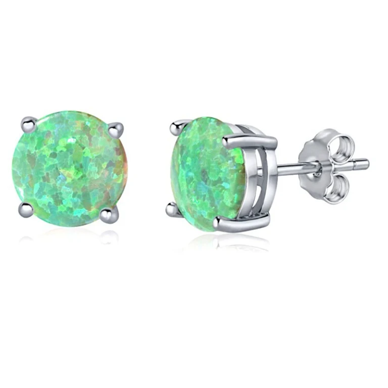 Silver Earrings With Synthetic Opal Verde Jjjebg302004