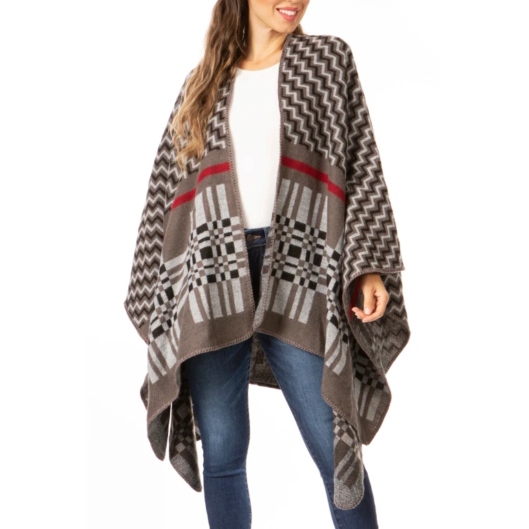 Sakkas Lupe Womens Reversible Poncho Wrap Cape Shawl Sweater Coat Cardigan Pattern