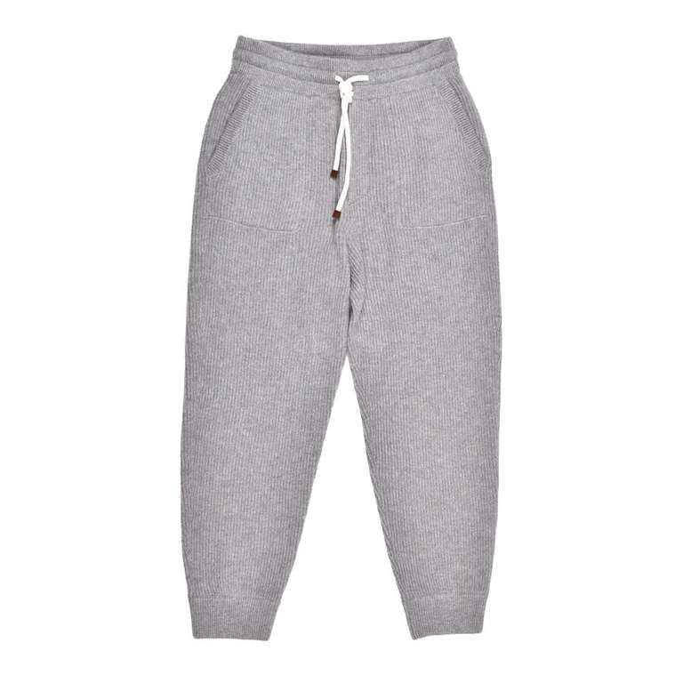 Gray Cashmere Ribbed Trousers