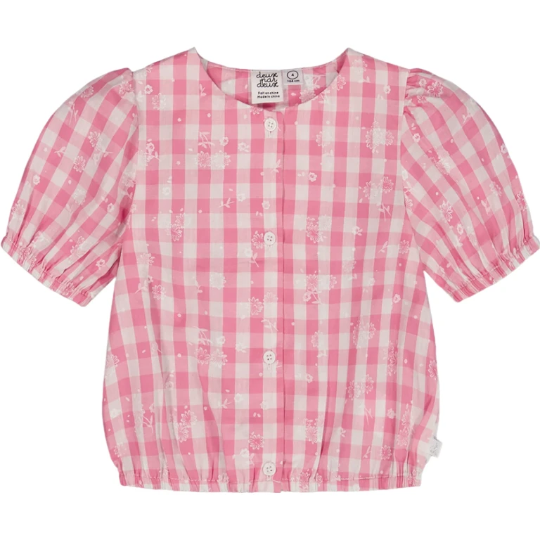 Puff Sleeve Checks Top - Little Girl