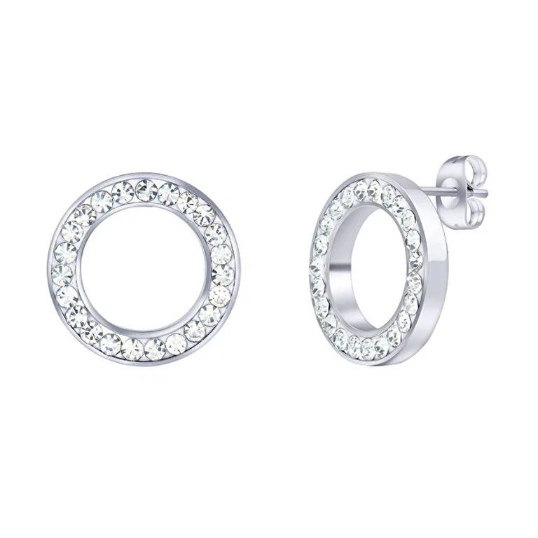 Delicate Round Earrings in Steel with Zirconia Kmm62639