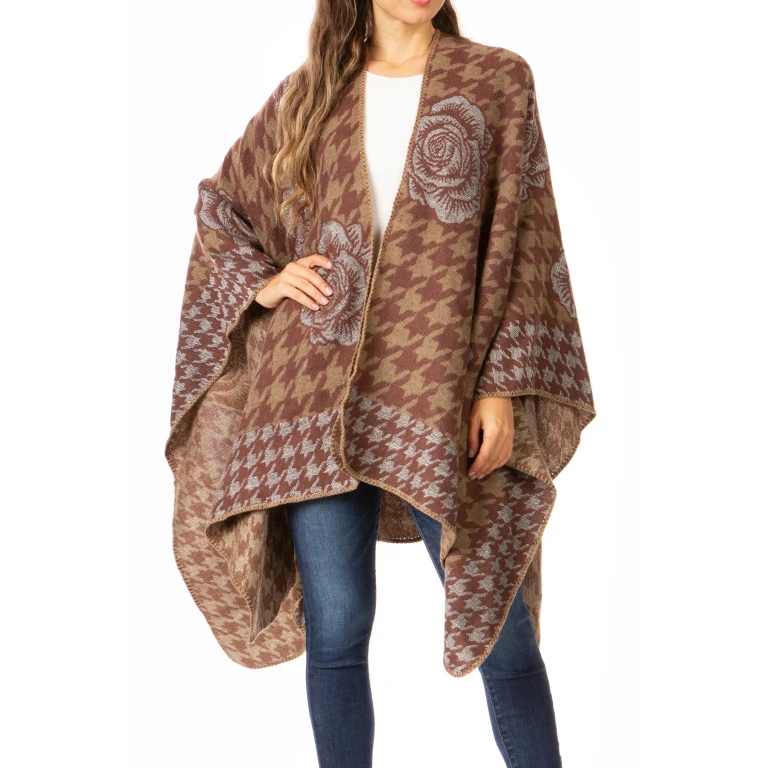 Sakkas Lupe Womens Reversible Poncho Wrap Cape Shawl Sweater Coat Cardigan Pattern
