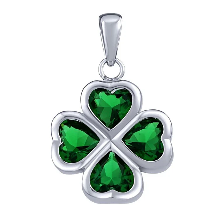 Silver Clover Pendant with Brilliant Green Zircons Jjjp0085P