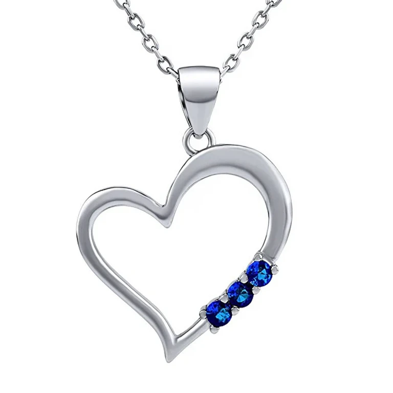 Silver Heart Necklace With Heart-Shaped Pendant With Swarovski Blue Zirconia Silvego11580Nb