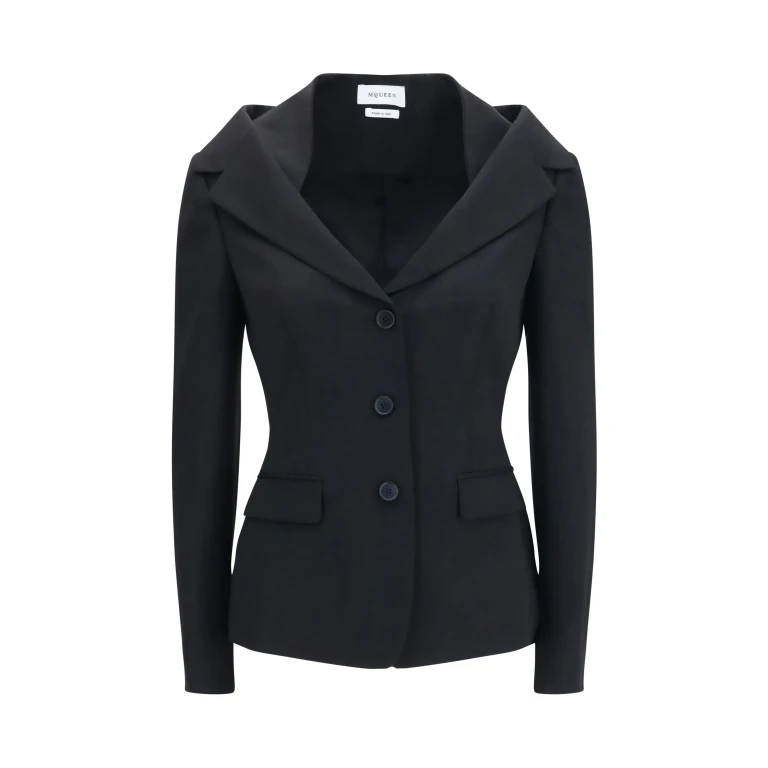 Jacket Off-Shoulder Black Merino Wool