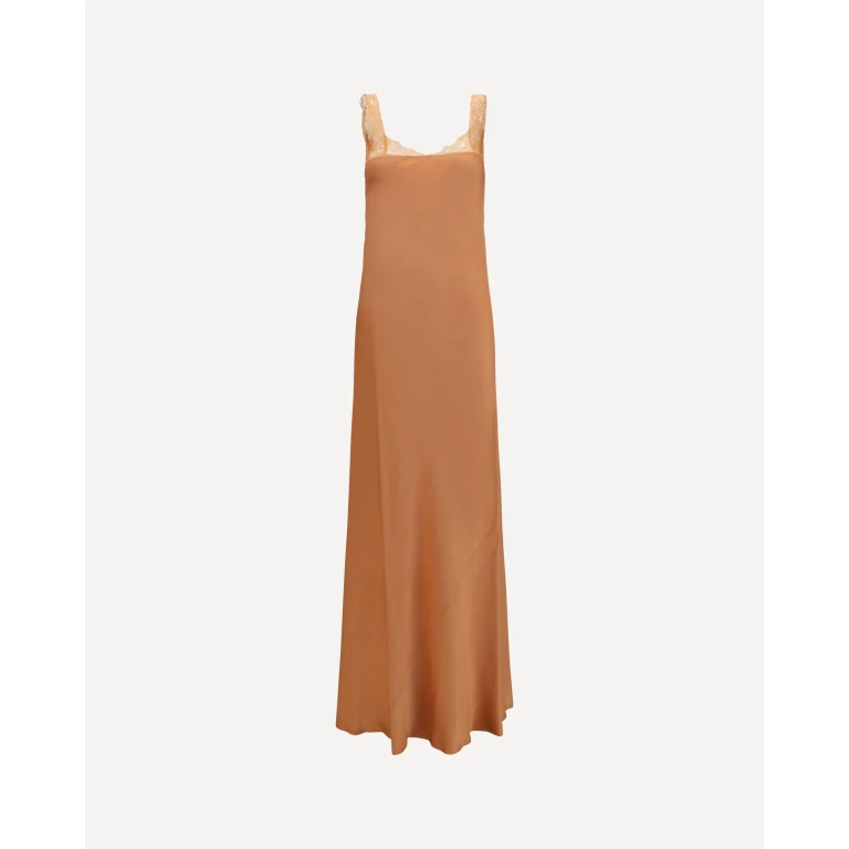 FORTE_FORTE satin maxi Dress with lace trims Female I