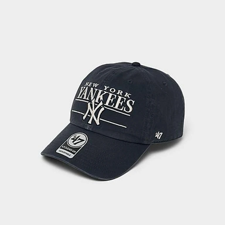 '47 New York Yankees MLB Team Name & Logo Clean Up Strapback Hat in Navy