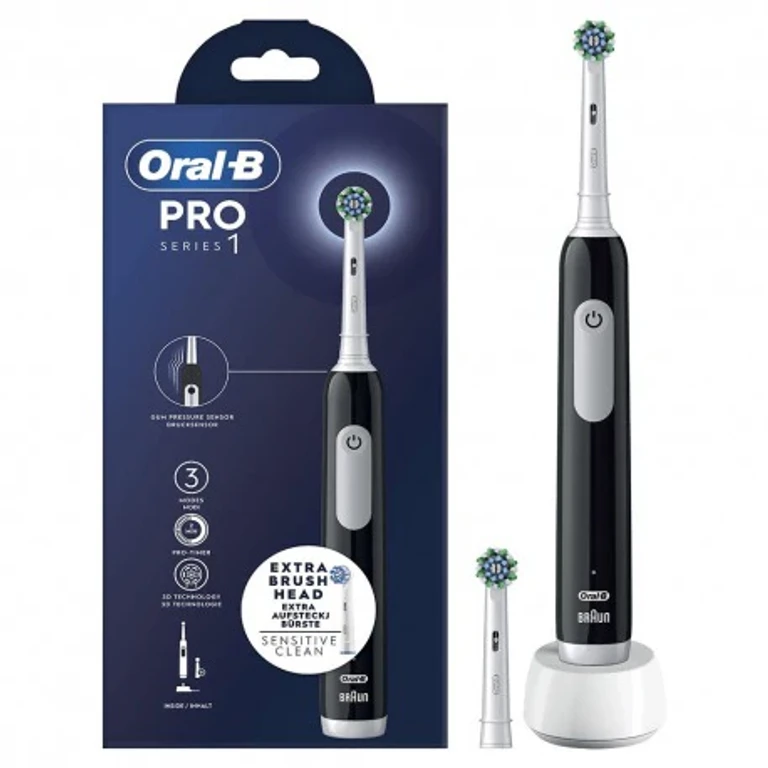 Oral-B Series 1 Black Rechargeable Electric Toothbrush With 2 Replacement Brush Heads