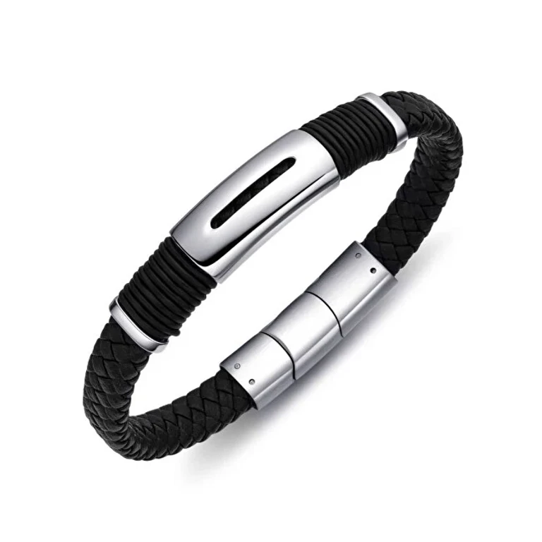 Modern Men's Leather and Steel Bracelet B1000150